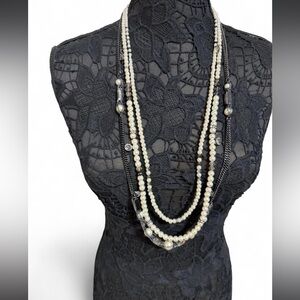 White House Black Market Pearl and Black Multi-Strand Necklace